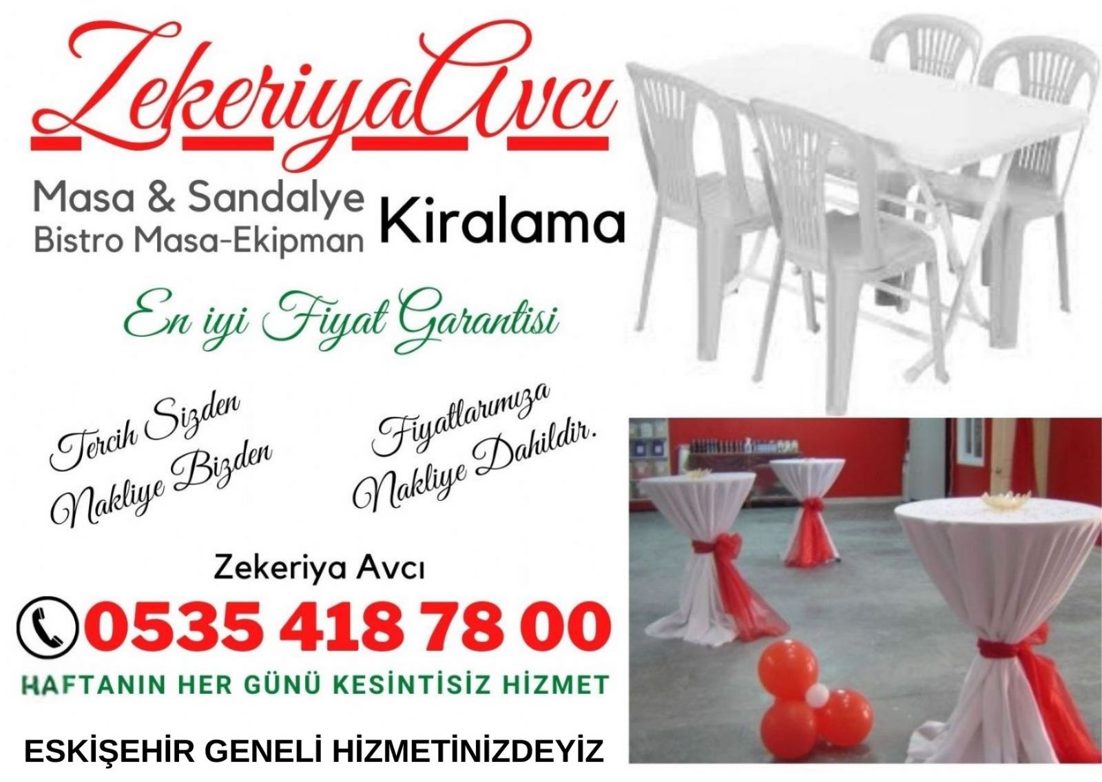 Odunpazarı Masa Sandalye Kiralama
